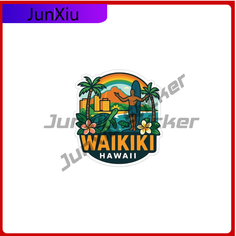 Travel Accessories Hawaii - Stiker Perjalanan Waikiki Hawaii, Stiker Vinyl