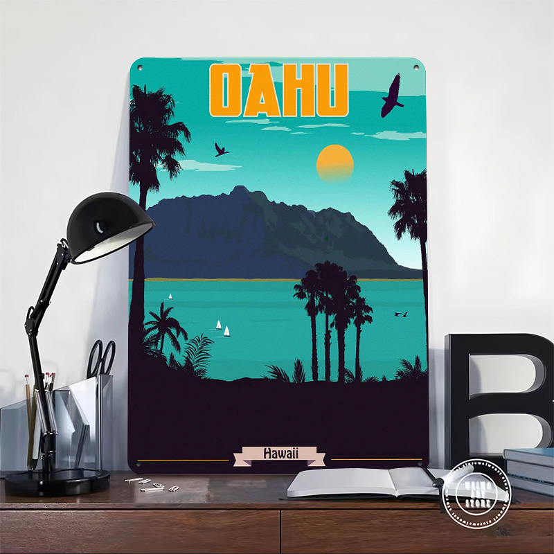 Poster Cetak Tekstur 3D Oahu H - Travel Accessories Hawaii ulasan dan harga