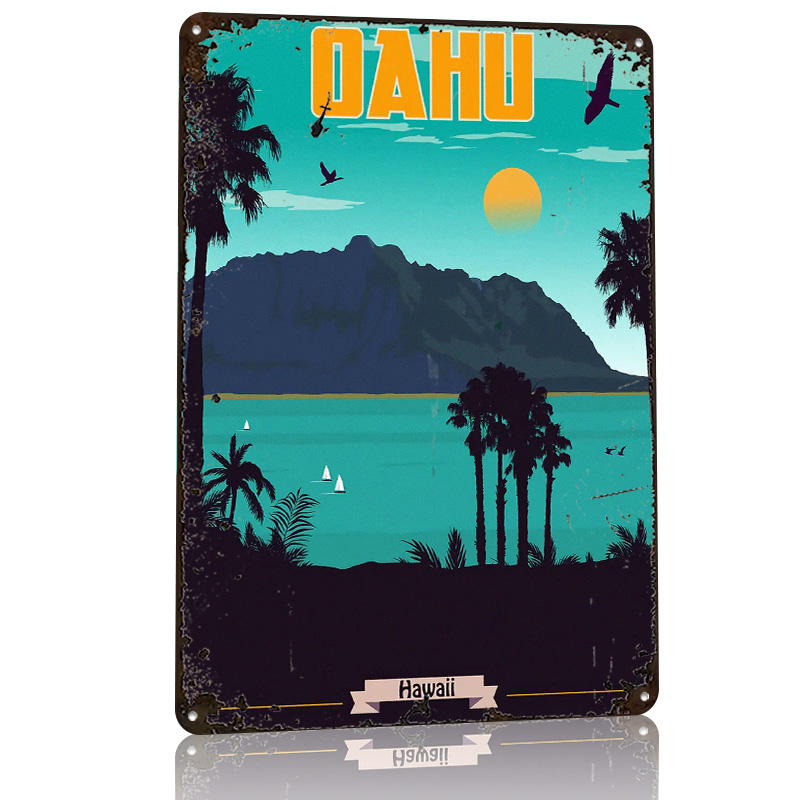 Poster Cetak Tekstur 3D Oahu H - Travel Accessories Hawaii ulasan dan harga