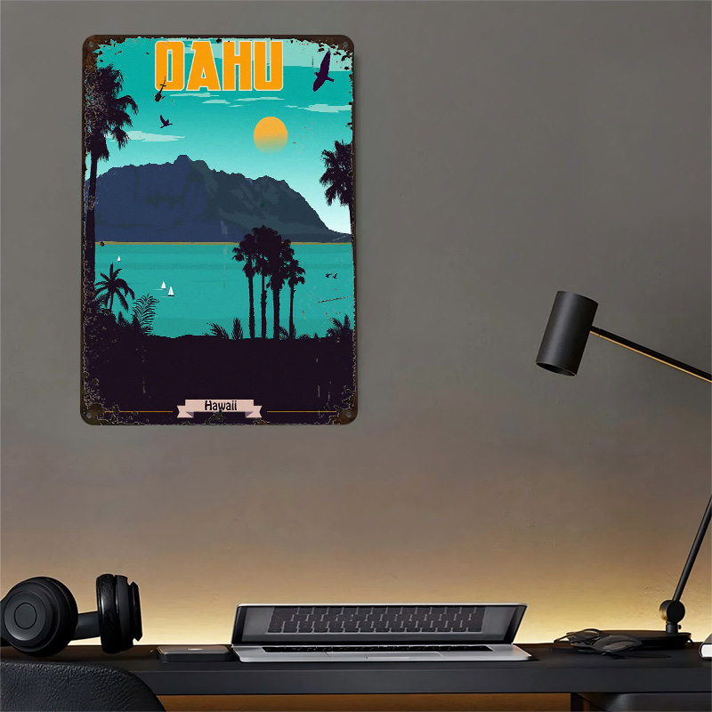 Poster Cetak Tekstur 3D Oahu H - Travel Accessories Hawaii ulasan dan harga